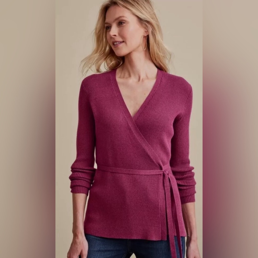 SOFT SURROUNDINGS NWT Clare Wrap Sparkle Ribbed Sweater Top, M